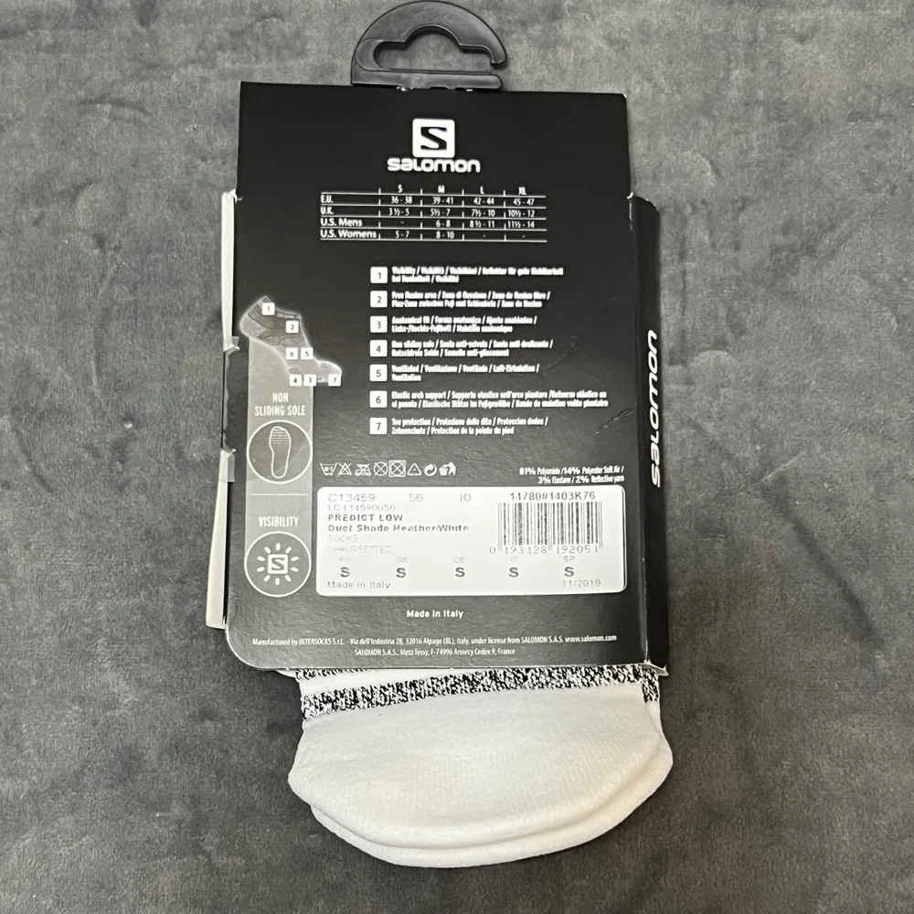 Salomon Predict Low Running Socks Quet‎ Shade Heather White Size Small